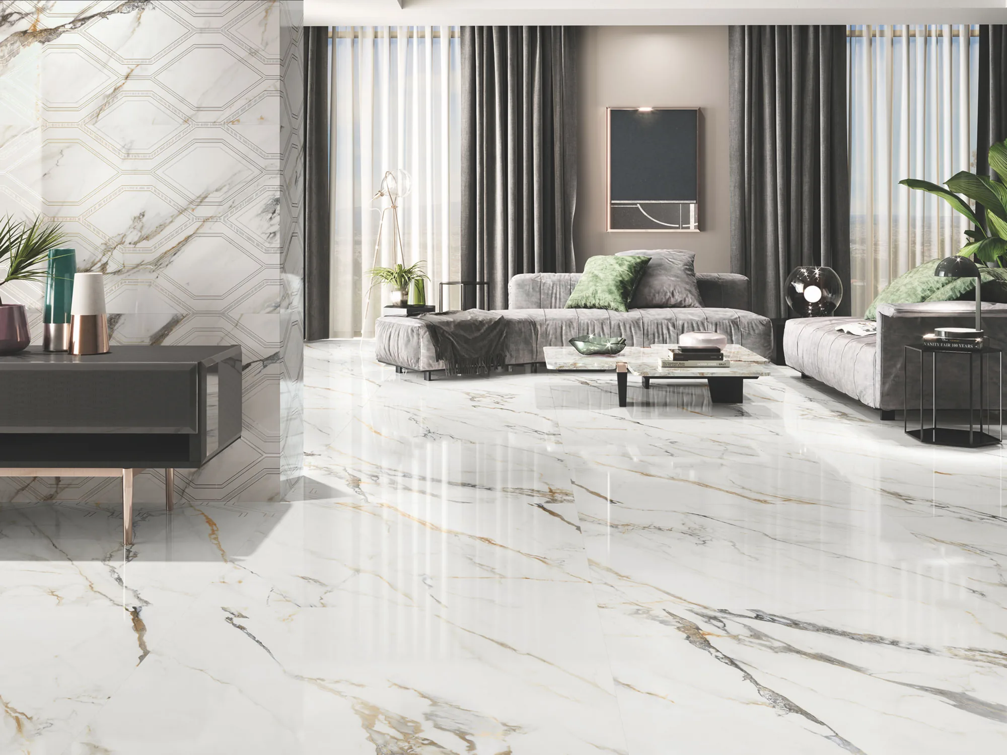 Firenze 6623 Marble-Effect Polished Porcelain Tile 1460x630mm - Image 4