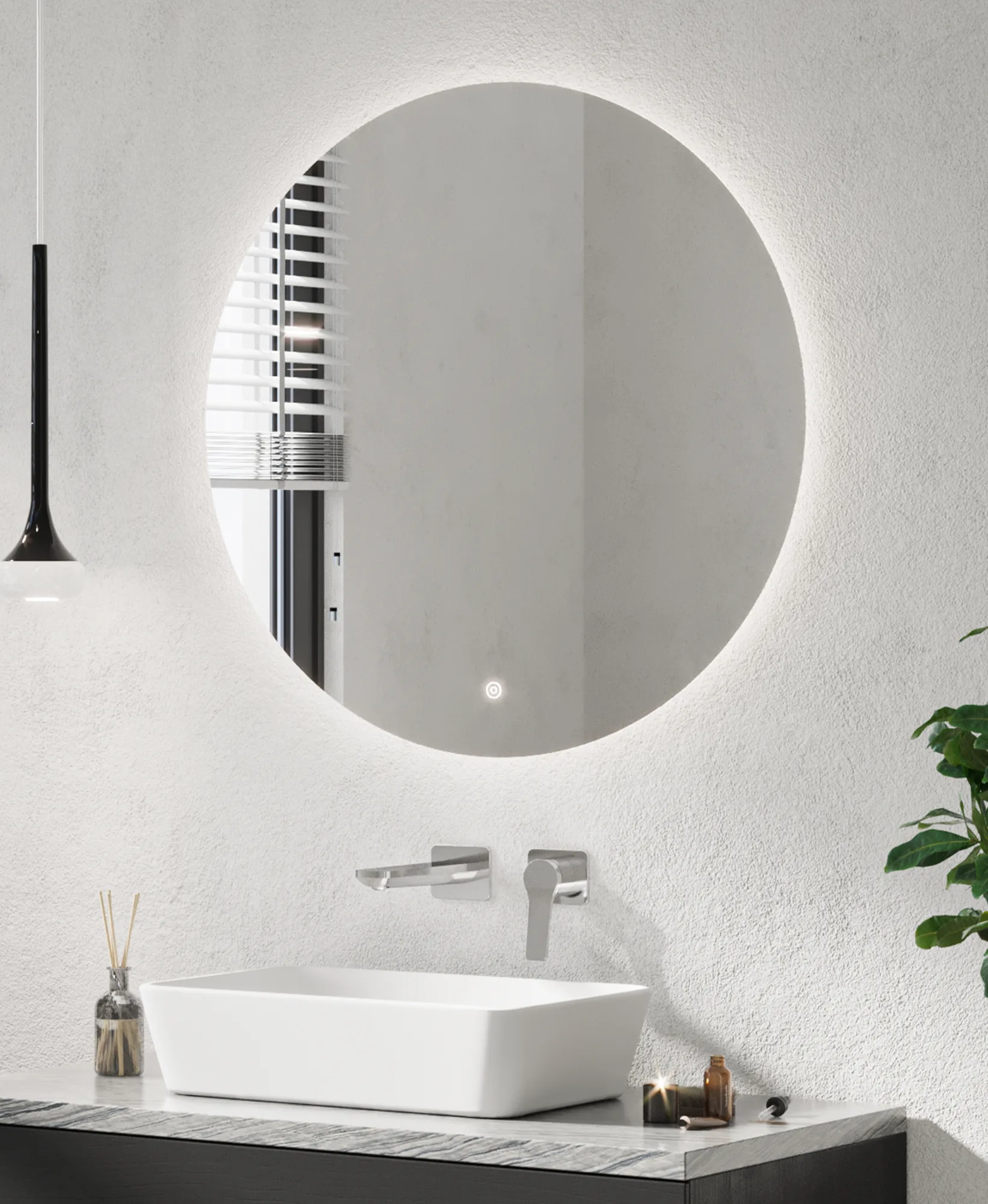 Fuse Frame Black Round Mirror 700mm